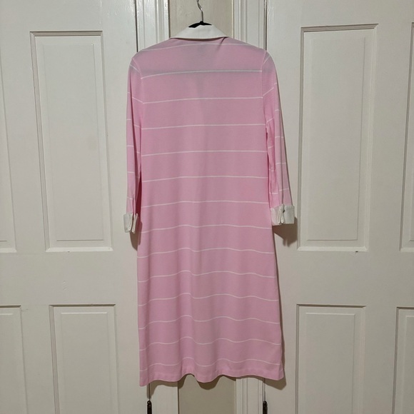 Brooks Brothers Pink White Striped Polo Dress Large White Collar French Cuffs - Picture 2 of 10